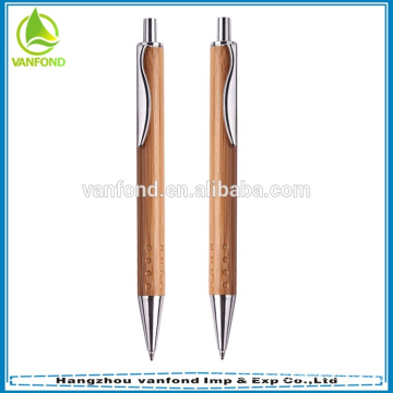 Promotional custom logo click bamboo ball point pen with metal clip